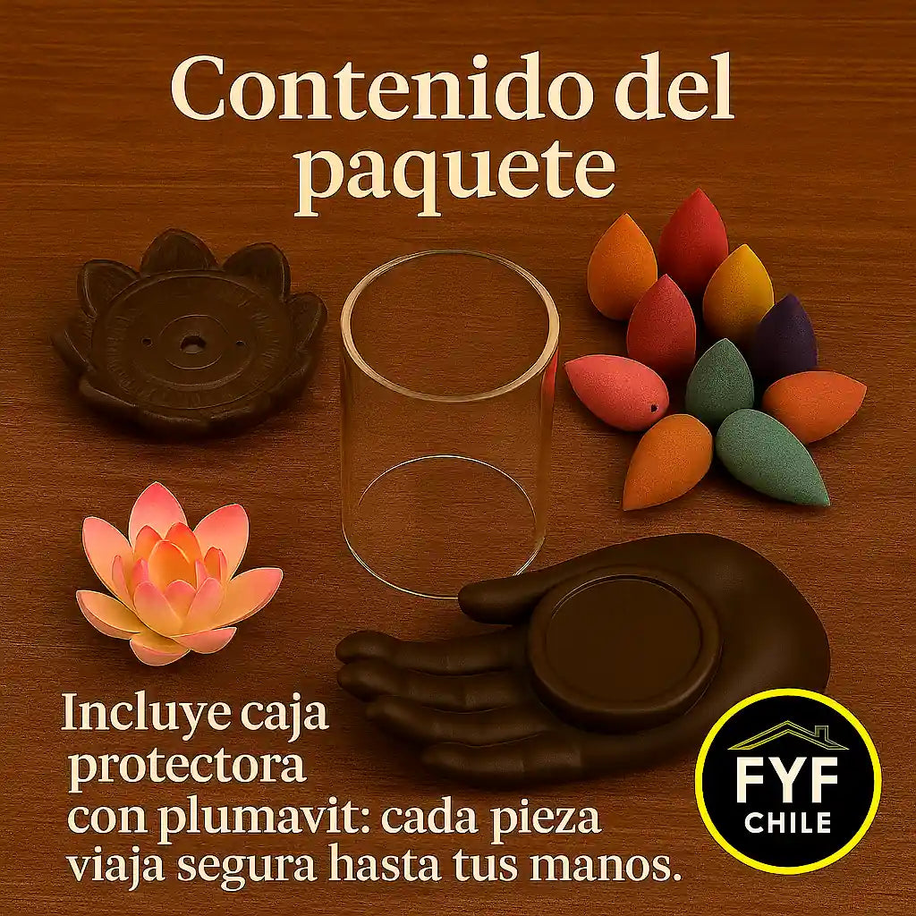 Set completo con porta incienso y conos, incluye caja protectora